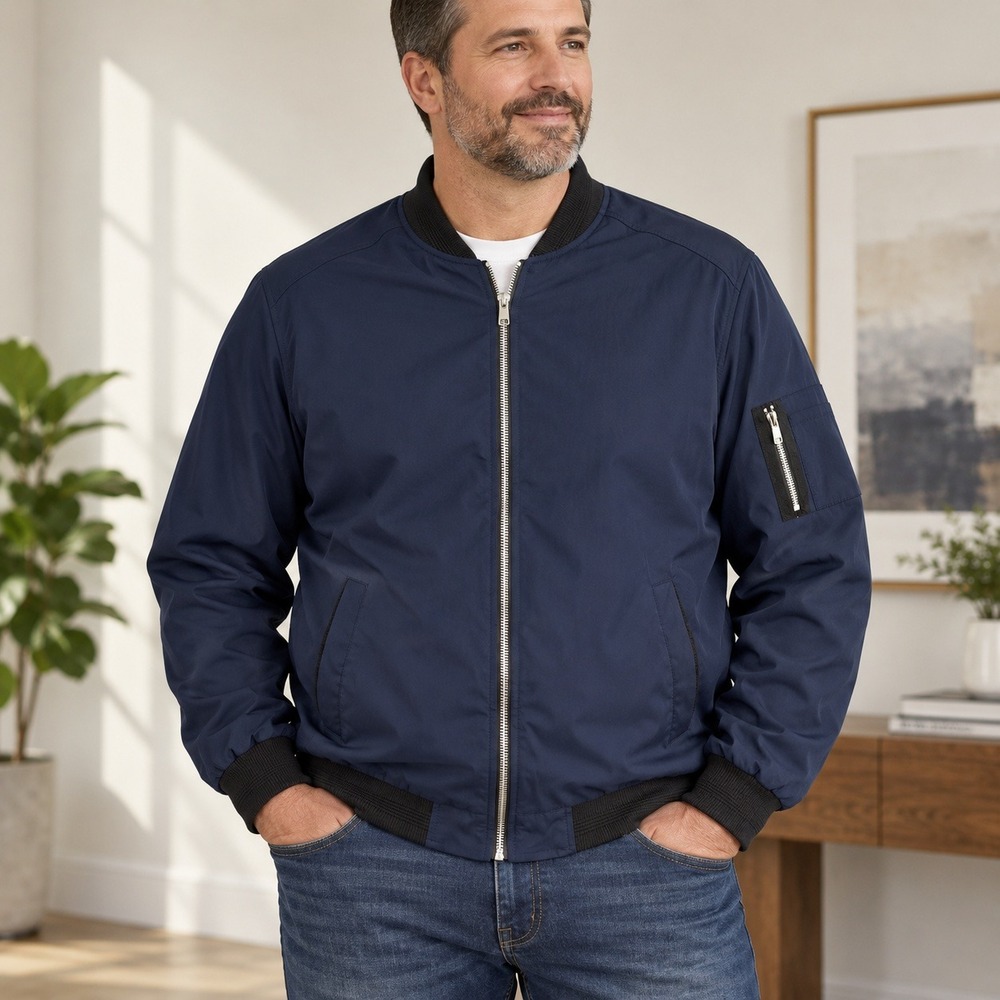 H.T.NIAO Bomber Jacket Navy‎ 3XL Lightweight Full Zip Sleeve Pocket